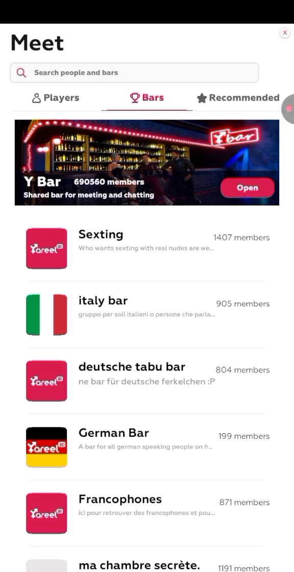 Find players and Bars on Android